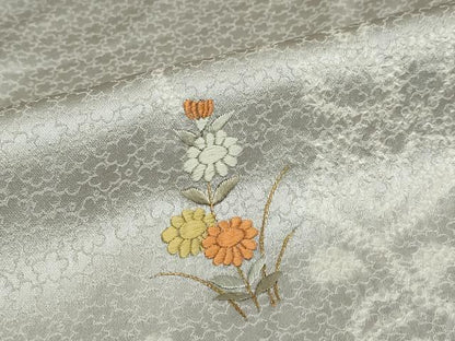 平和屋着物●訪問着　絞り　刺繍　雲取草花文　金彩　正絹　逸品　DABD9382ud