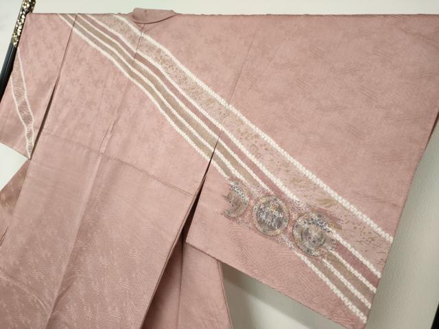 平和屋着物●訪問着　絞り　刺繍　動物花絵皿文　金彩　正絹　逸品　DABD9386ud