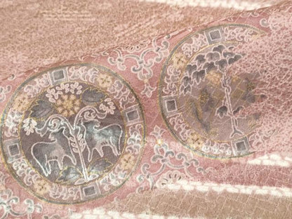 平和屋着物●訪問着　絞り　刺繍　動物花絵皿文　金彩　正絹　逸品　DABD9386ud
