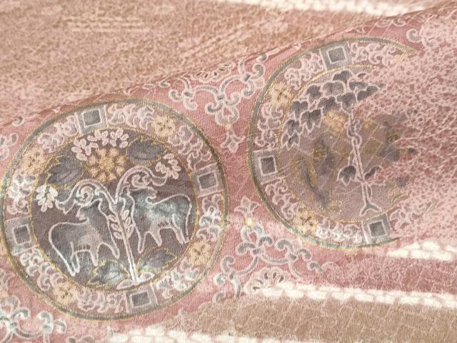 平和屋着物●訪問着　絞り　刺繍　動物花絵皿文　金彩　正絹　逸品　DABD9386ud