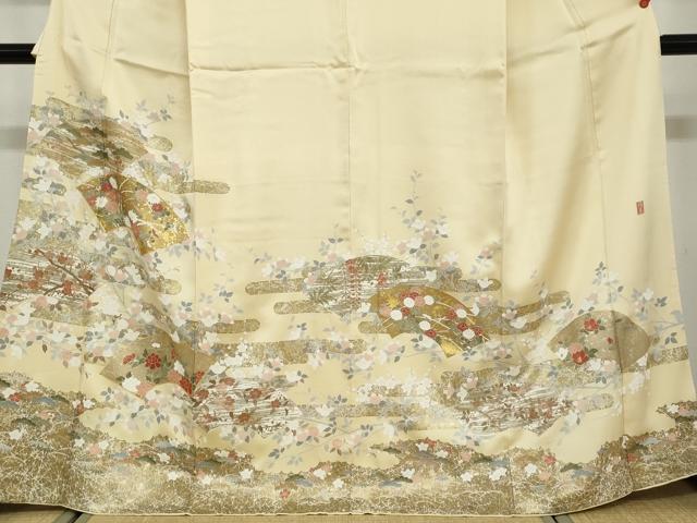 平和屋着物○訪問着 作家物 駒刺繍 地紙草花文 金彩 正絹