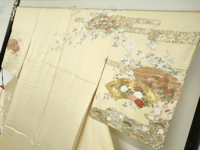 平和屋着物●訪問着　作家物　駒刺繍　地紙草花文　金彩　正絹　逸品　DABD9387ud 平和屋着物○訪問着 作家物 駒刺繍 地紙草花文 金彩 正絹 逸品