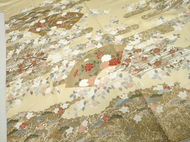 平和屋着物●訪問着　作家物　駒刺繍　地紙草花文　金彩　正絹　逸品　DABD9387ud