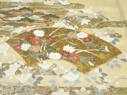 平和屋着物●訪問着　作家物　駒刺繍　地紙草花文　金彩　正絹　逸品　DABD9387ud