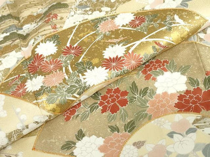 平和屋着物●訪問着　作家物　駒刺繍　地紙草花文　金彩　正絹　逸品　DABD9387ud