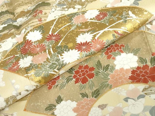 平和屋着物●訪問着　作家物　駒刺繍　地紙草花文　金彩　正絹　逸品　DABD9387ud