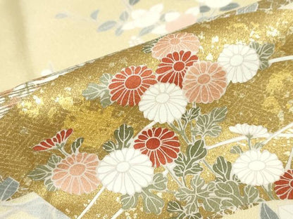 平和屋着物●訪問着　作家物　駒刺繍　地紙草花文　金彩　正絹　逸品　DABD9387ud
