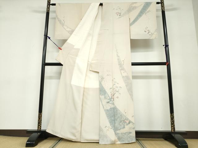 平和屋着物○十日町 名門 滝泰謹製 訪問着 手描き 絞り 枝花文