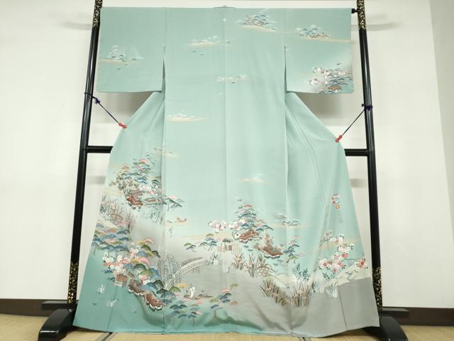 平和屋着物●中国三大刺繍　蘇州刺繍　訪問着　作家物　流水風景草花文　暈し染め　金糸　正絹　逸品　未使用　DABD9390ud