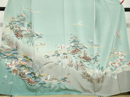 平和屋着物●中国三大刺繍　蘇州刺繍　訪問着　作家物　流水風景草花文　暈し染め　金糸　正絹　逸品　未使用　DABD9390ud