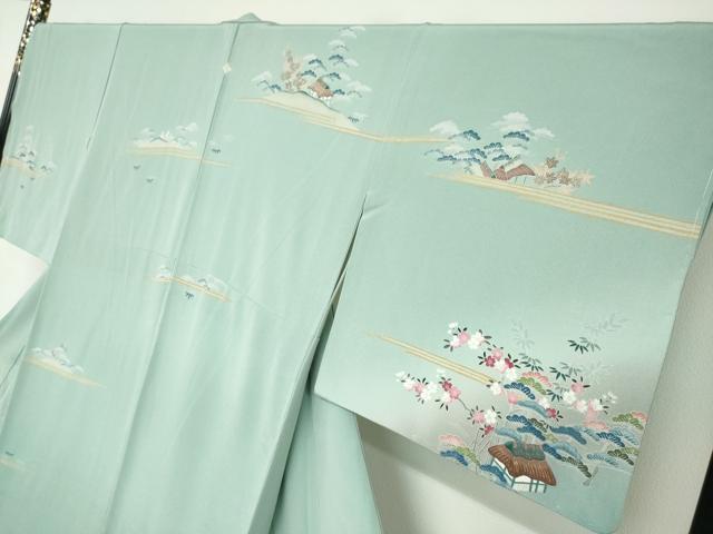 平和屋着物●中国三大刺繍　蘇州刺繍　訪問着　作家物　流水風景草花文　暈し染め　金糸　正絹　逸品　未使用　DABD9390ud