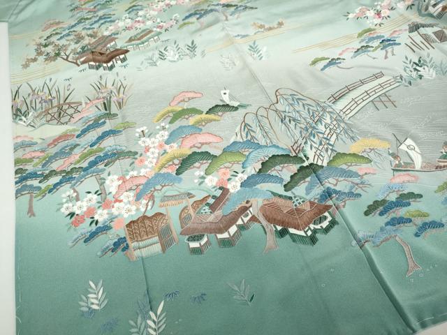 平和屋着物●中国三大刺繍　蘇州刺繍　訪問着　作家物　流水風景草花文　暈し染め　金糸　正絹　逸品　未使用　DABD9390ud