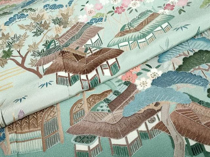 平和屋着物●中国三大刺繍　蘇州刺繍　訪問着　作家物　流水風景草花文　暈し染め　金糸　正絹　逸品　未使用　DABD9390ud