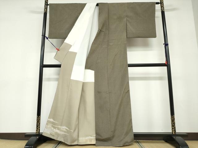 平和屋着物●上質なお召　縞　正絹　逸品　DABD9391ud