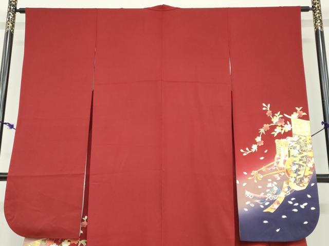 平和屋着物●金彩友禅　卓越技能者・名工・和田光正　振袖　几帳御所車草花文　暈し染め　金彩　京都きもの友禅扱い　正絹　逸品　DABD9392ud