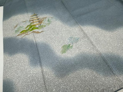 平和屋着物●京友禅の第一人者　松井青々　色留訪問着　名所風景文　暈し染め　金彩　正絹　逸品　DABD9400ud
