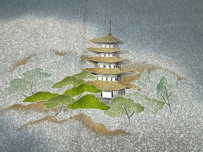 平和屋着物●京友禅の第一人者　松井青々　色留訪問着　名所風景文　暈し染め　金彩　正絹　逸品　DABD9400ud