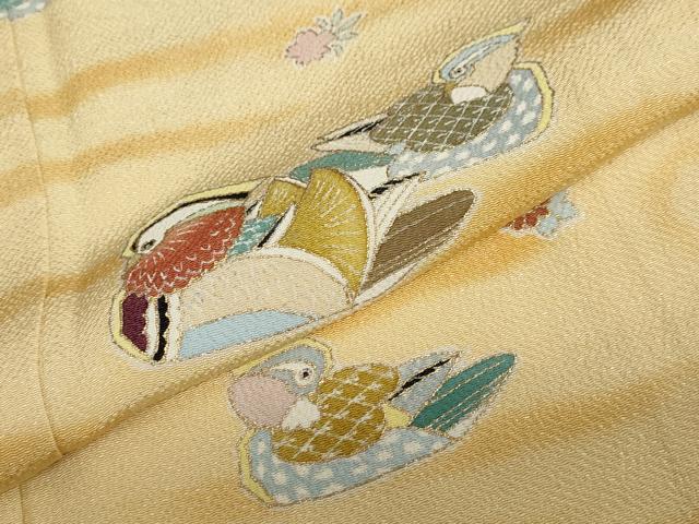 平和屋着物●訪問着　作家物　流水群れ鳥草花文　暈し染め　金彩　鬼しぼ縮緬　正絹　逸品　DABD9401ud