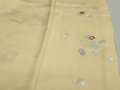 平和屋着物●訪問着　作家物　流水群れ鳥草花文　暈し染め　金彩　鬼しぼ縮緬　正絹　逸品　DABD9401ud