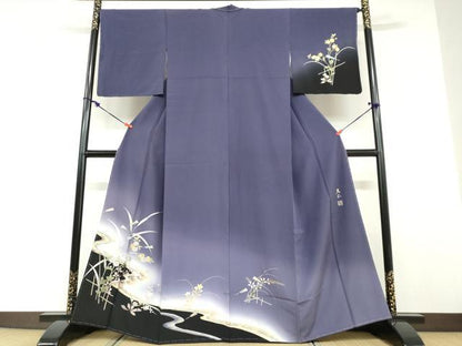 平和屋着物●金彩友禅　卓越技能者・名工・和田光正　訪問着　流水扇面草花文　暈し染め　金彩　正絹　逸品　未使用　DABD9403ud