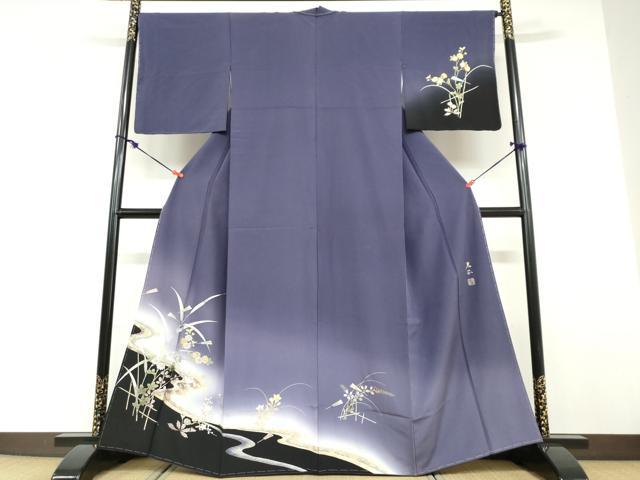 平和屋着物●金彩友禅　卓越技能者・名工・和田光正　訪問着　流水扇面草花文　暈し染め　金彩　正絹　逸品　未使用　DABD9403ud