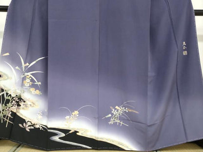 平和屋着物●金彩友禅　卓越技能者・名工・和田光正　訪問着　流水扇面草花文　暈し染め　金彩　正絹　逸品　未使用　DABD9403ud