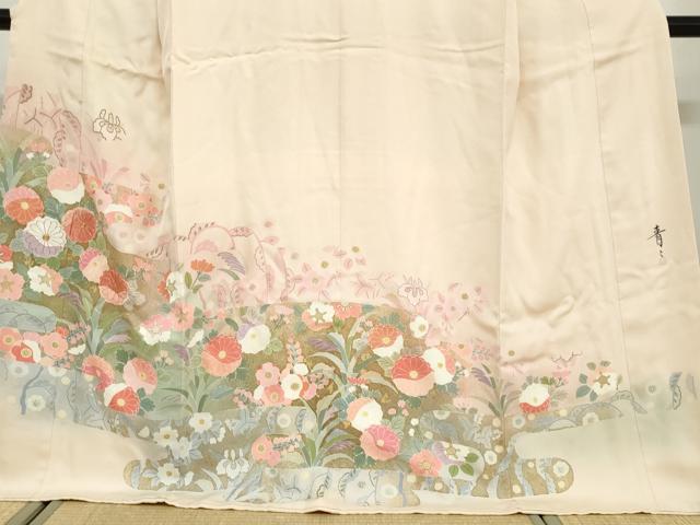 平和屋着物●京友禅の第一人者　松井青々　色留袖　駒刺繍　草花文　金彩　大丸扱い　正絹　逸品　DABD9404ud
