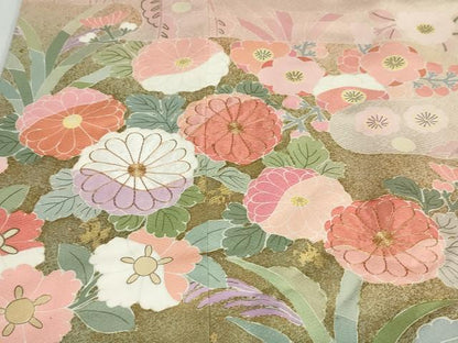 平和屋着物●京友禅の第一人者　松井青々　色留袖　駒刺繍　草花文　金彩　大丸扱い　正絹　逸品　DABD9404ud