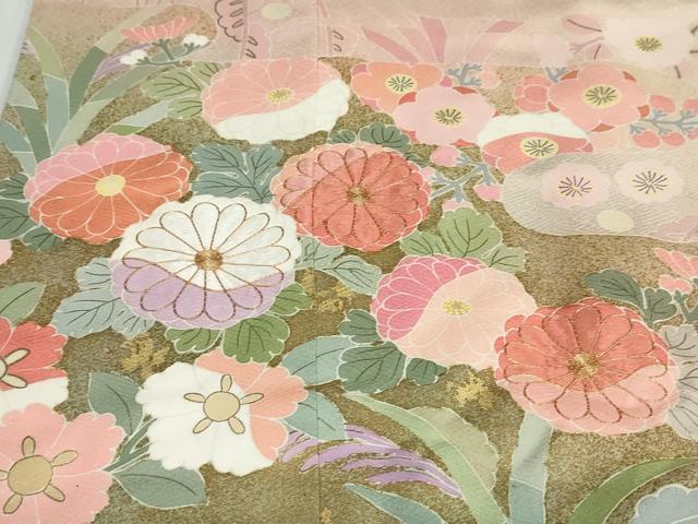 平和屋着物●京友禅の第一人者　松井青々　色留袖　駒刺繍　草花文　金彩　大丸扱い　正絹　逸品　DABD9404ud