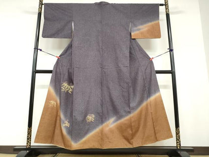 平和屋着物●訪問着　紬地　総刺繍　貝紫　玉虫　雪輪草花文　金糸　正絹　逸品　DABD9405ud