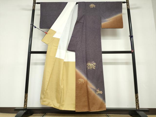平和屋着物●訪問着　紬地　総刺繍　貝紫　玉虫　雪輪草花文　金糸　正絹　逸品　DABD9405ud