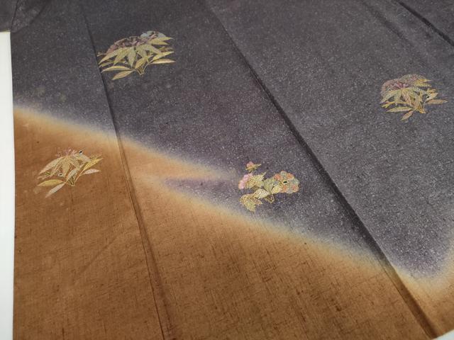 平和屋着物●訪問着　紬地　総刺繍　貝紫　玉虫　雪輪草花文　金糸　正絹　逸品　DABD9405ud