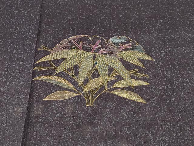 平和屋着物●訪問着　紬地　総刺繍　貝紫　玉虫　雪輪草花文　金糸　正絹　逸品　DABD9405ud
