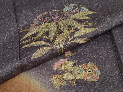 平和屋着物●訪問着　紬地　総刺繍　貝紫　玉虫　雪輪草花文　金糸　正絹　逸品　DABD9405ud