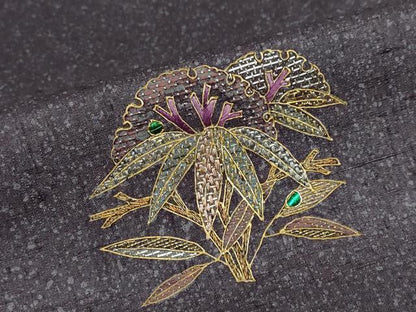 平和屋着物●訪問着　紬地　総刺繍　貝紫　玉虫　雪輪草花文　金糸　正絹　逸品　DABD9405ud