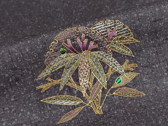 平和屋着物●訪問着　紬地　総刺繍　貝紫　玉虫　雪輪草花文　金糸　正絹　逸品　DABD9405ud