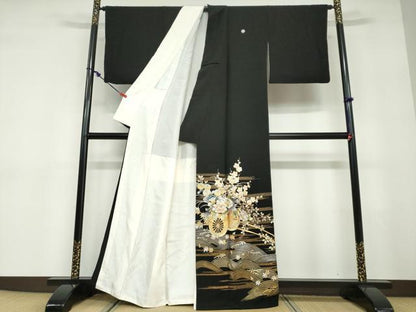 平和屋着物●金彩友禅　卓越技能者・名工・和田光正　黒留袖　立波花車文　金彩　正絹　逸品　DABD9406ud