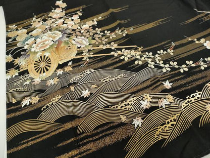 平和屋着物●金彩友禅　卓越技能者・名工・和田光正　黒留袖　立波花車文　金彩　正絹　逸品　DABD9406ud