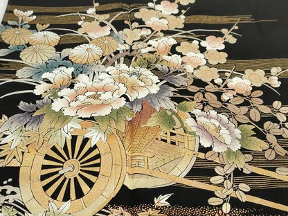 平和屋着物●金彩友禅　卓越技能者・名工・和田光正　黒留袖　立波花車文　金彩　正絹　逸品　DABD9406ud