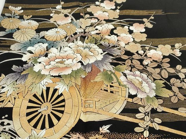平和屋着物●金彩友禅　卓越技能者・名工・和田光正　黒留袖　立波花車文　金彩　正絹　逸品　DABD9406ud