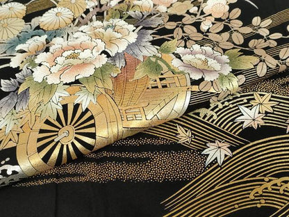 平和屋着物●金彩友禅　卓越技能者・名工・和田光正　黒留袖　立波花車文　金彩　正絹　逸品　DABD9406ud