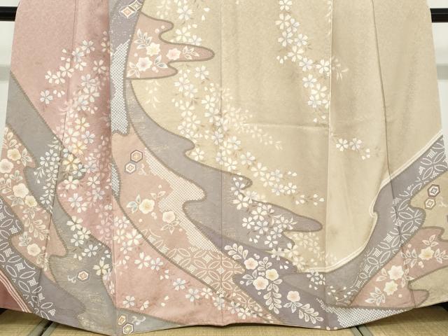 平和屋着物●訪問着　駒刺繍　絞り　流水吉祥草花文　金彩　正絹　逸品　DABD9412ud