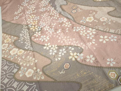平和屋着物●訪問着　駒刺繍　絞り　流水吉祥草花文　金彩　正絹　逸品　DABD9412ud
