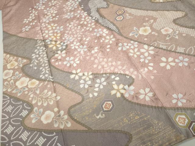 平和屋着物●訪問着　駒刺繍　絞り　流水吉祥草花文　金彩　正絹　逸品　DABD9412ud