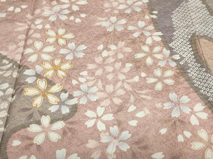 平和屋着物●訪問着　駒刺繍　絞り　流水吉祥草花文　金彩　正絹　逸品　DABD9412ud