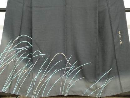 平和屋着物●染色作家　草野一騎　訪問着　草葉文　暈し染め　正絹　逸品　DABD9414ud