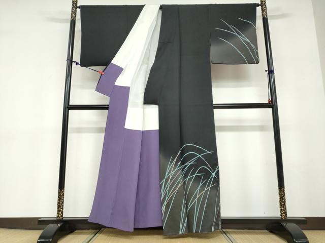 平和屋着物●染色作家　草野一騎　訪問着　草葉文　暈し染め　正絹　逸品　DABD9414ud