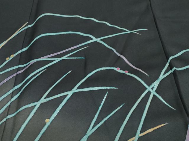 平和屋着物●染色作家　草野一騎　訪問着　草葉文　暈し染め　正絹　逸品　DABD9414ud