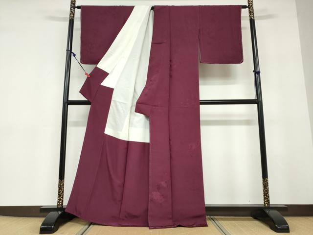 平和屋着物○無地絵羽訪問着 刺繍 草花文 暗紅色 正絹 逸品