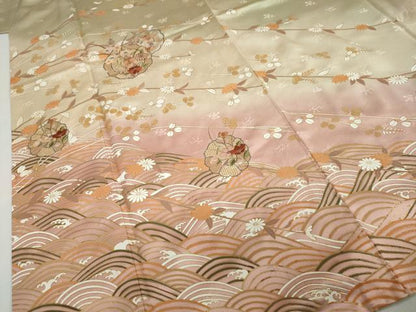 平和屋着物●中国三大刺繍　汕頭刺繍　訪問着　流水花絵皿文　暈し染め　金彩　正絹　逸品　DABD9417ud